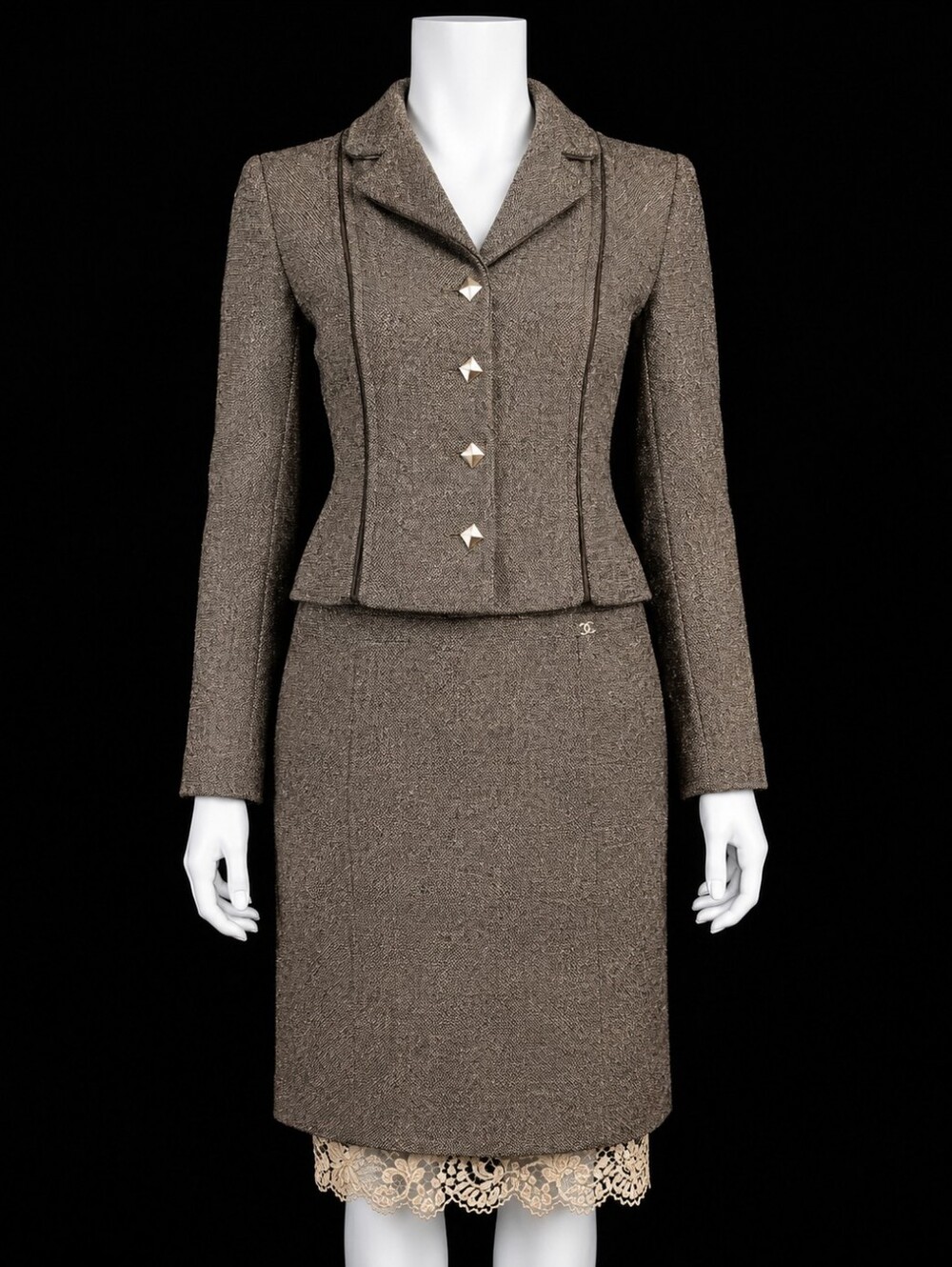 Chanel 03A Vintage Wool Tweed Skirt Suit FR 36 Karl Lagerfeld